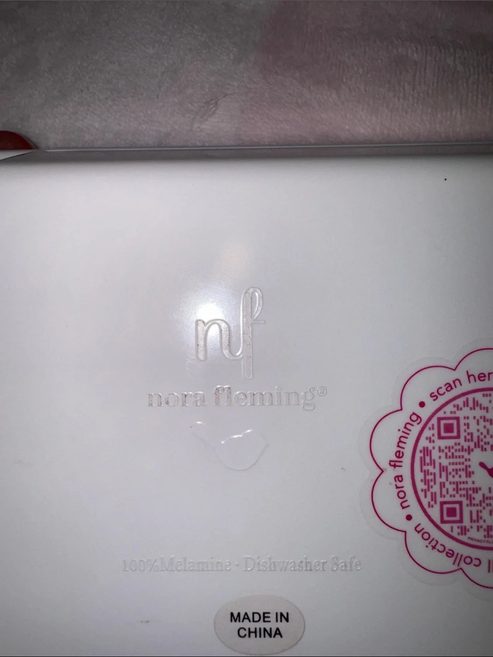 Nora fleming White Ceramic Rectangle Tray with Red Lip Dish Accent